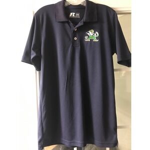 Russell Athletic Navy Blue Polo Shirt Notre Dame‎ Fighting Irish Logo Men M